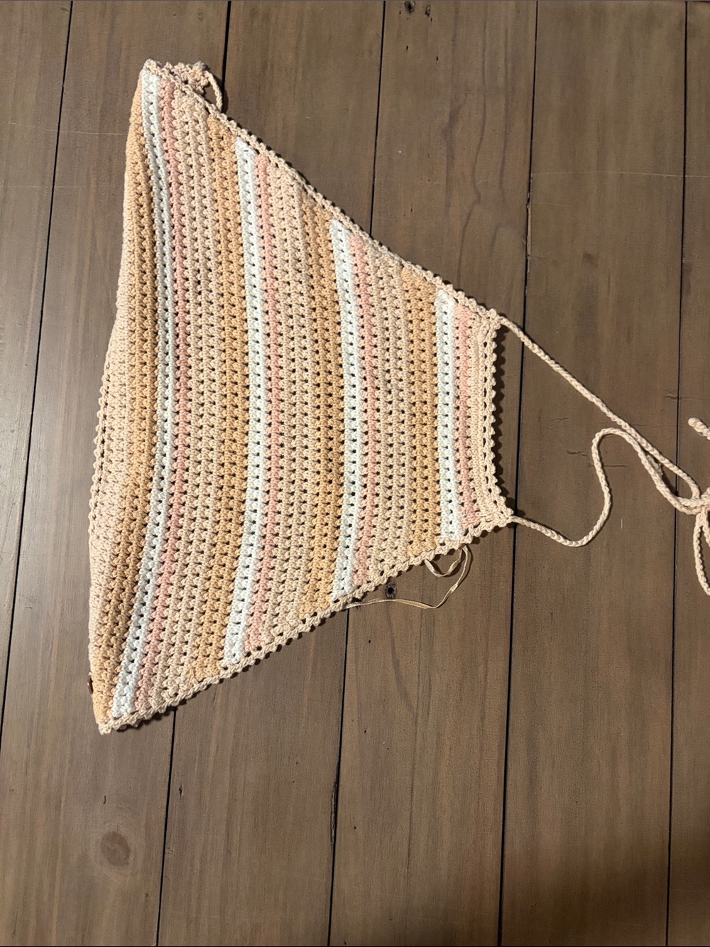 Roxy Crochet Stripe Crop Top in Cream, Peach & White